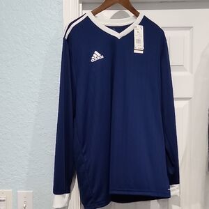 Adidas Navy Blue & White Long Sleeve Cuffed Wide Ribbed Athletic Jersey Sz:XL